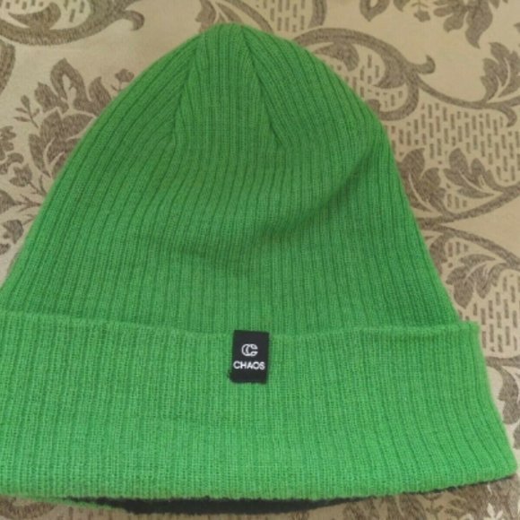 Mens Chaos Cuffed GREEN Beanie Toque Winter Hat - Picture 2 of 2
